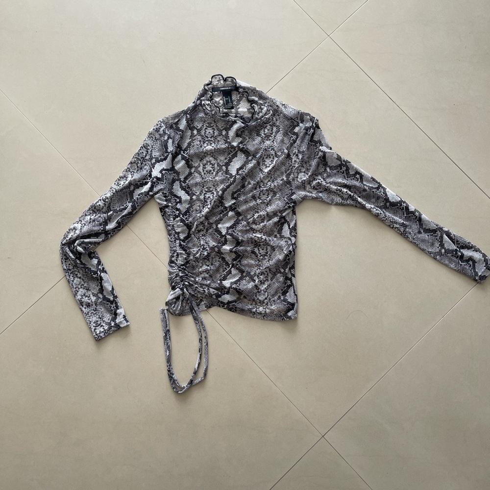 mock neck sheer rattlesnake long sleeve crop top